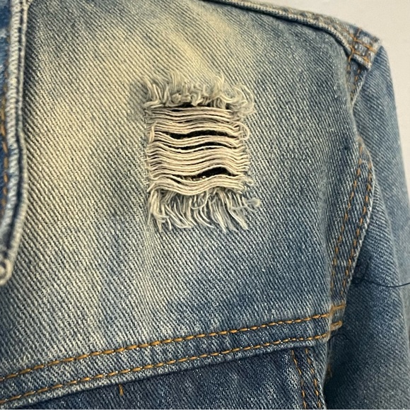 Thrill Jean Jacket with custom Red Floral & snake patches. Size XL. Distressed - Picture 3 of 15